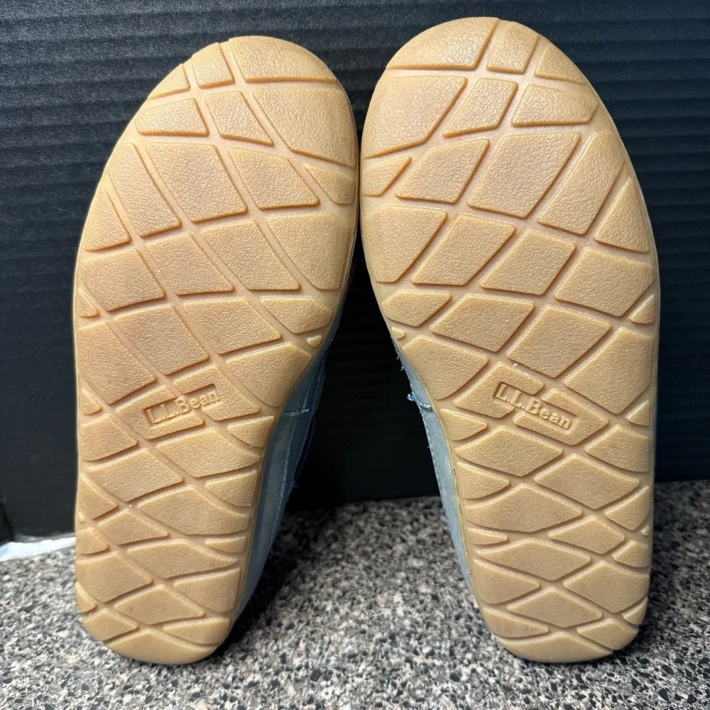 LL Bean Wicked Good Slippers Womens 8 Blue Gray Suede Moccasins Shearling Lined - Picture 9 of 15